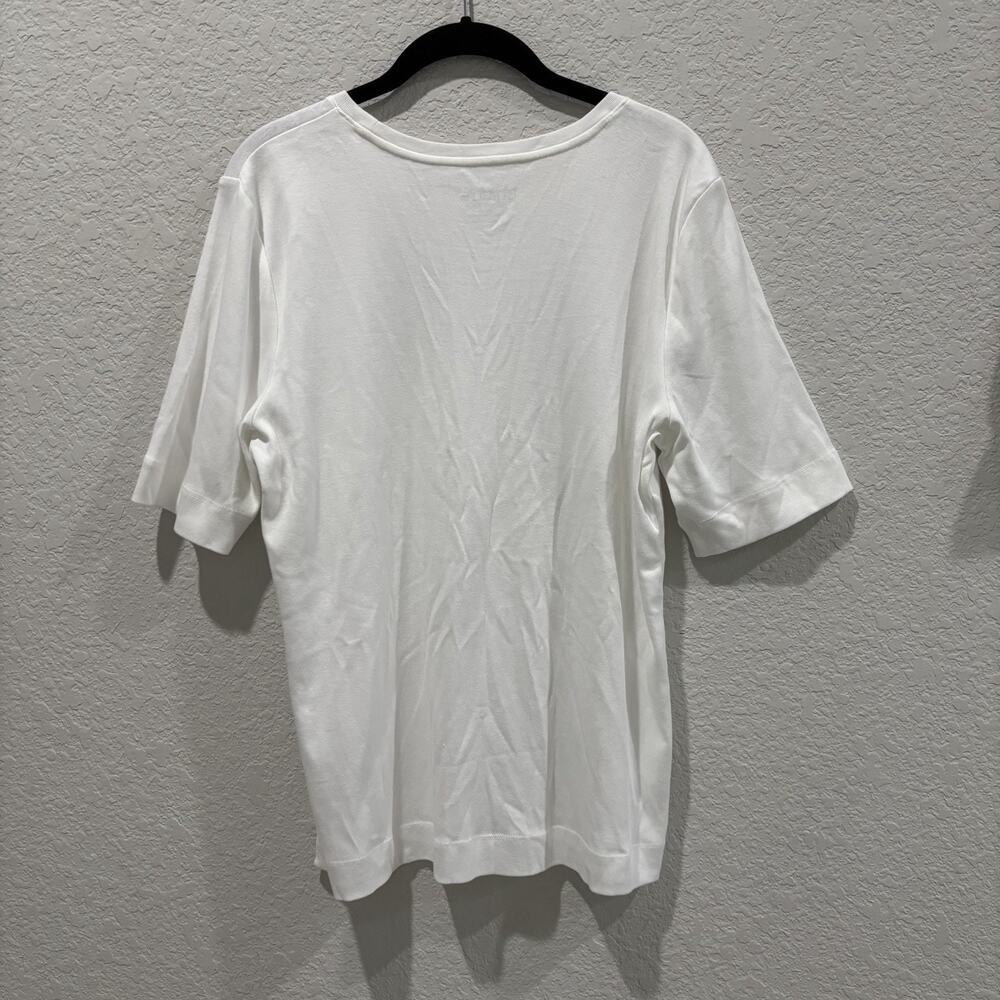 Chicos Size 2 L White Pima Cotton Half Sleeve Knit Tee Top Womens Soft - Picture 4 of 6